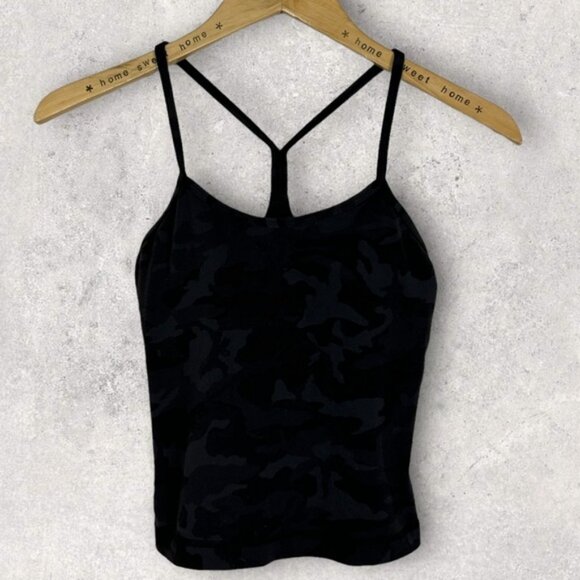Lululemon 2019 Camouflage Black Power Y Tank Built In Bra With Cups Yoga Top 4 - Picture 2 of 11